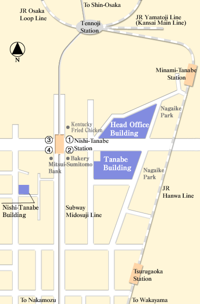 Map to Head Office, Tanabe Building, Nishi-Tanabe Building